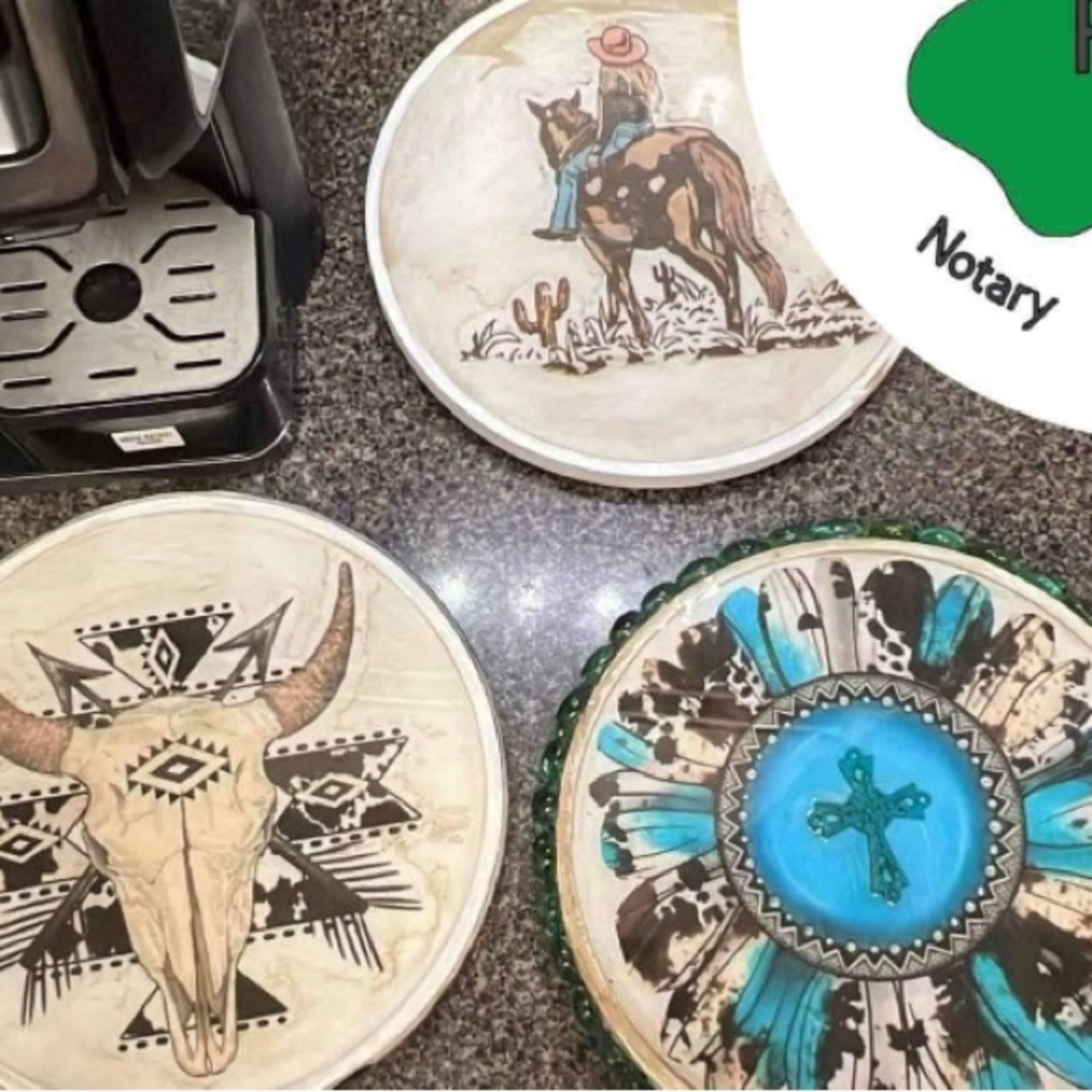 3 lazy suzanne’s have food safe resin. Approx 8” diameter. Price is each.